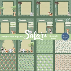 Adorabili esploratori di Safari: carta per album digitale con animali carini, pacchetto di carta per album digitale con animali da safari, carta stampabile, uso commerciale