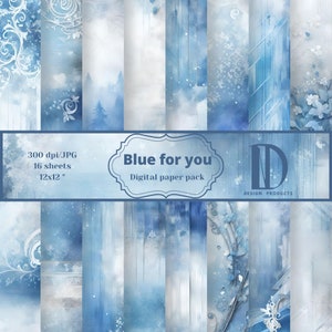 Blauw digitaal papierpakket Blauw digitaal papier Verschillende textuur Digitaal plakboekpapier Afdrukbaar digitaal papier Hoge resolutie