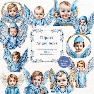 Clipart engelenjongens, clipart engel, babyjongen clipart, baby shower clipart, junk Journal, transparante png, fantasie illustratie, digitale kunst