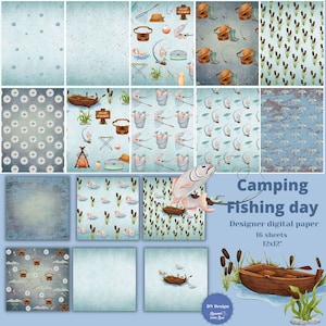 Fishing digital paper pack,Camping digital paper,Father's day paper,Outdoor Enthusiast paper,Digital Download,Fishing Hobby Scrapbook Paper