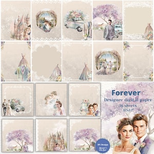 Hochzeit digitalem Papier Pack, Aquarell Hochzeit Abbildungen,Beiger Hintergrund, Spitzen Hochzeitspapier, Brautpaar, Digital Download, Sofort Download