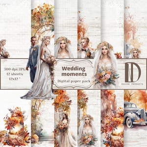 Hochzeitsmomente, digitales Papier Set, Hochzeitsillustrationen,Holzspitze Hintergrund,Spitzen Hochzeit Papier,Herbst Hochzeit Papier,Digitaler Download