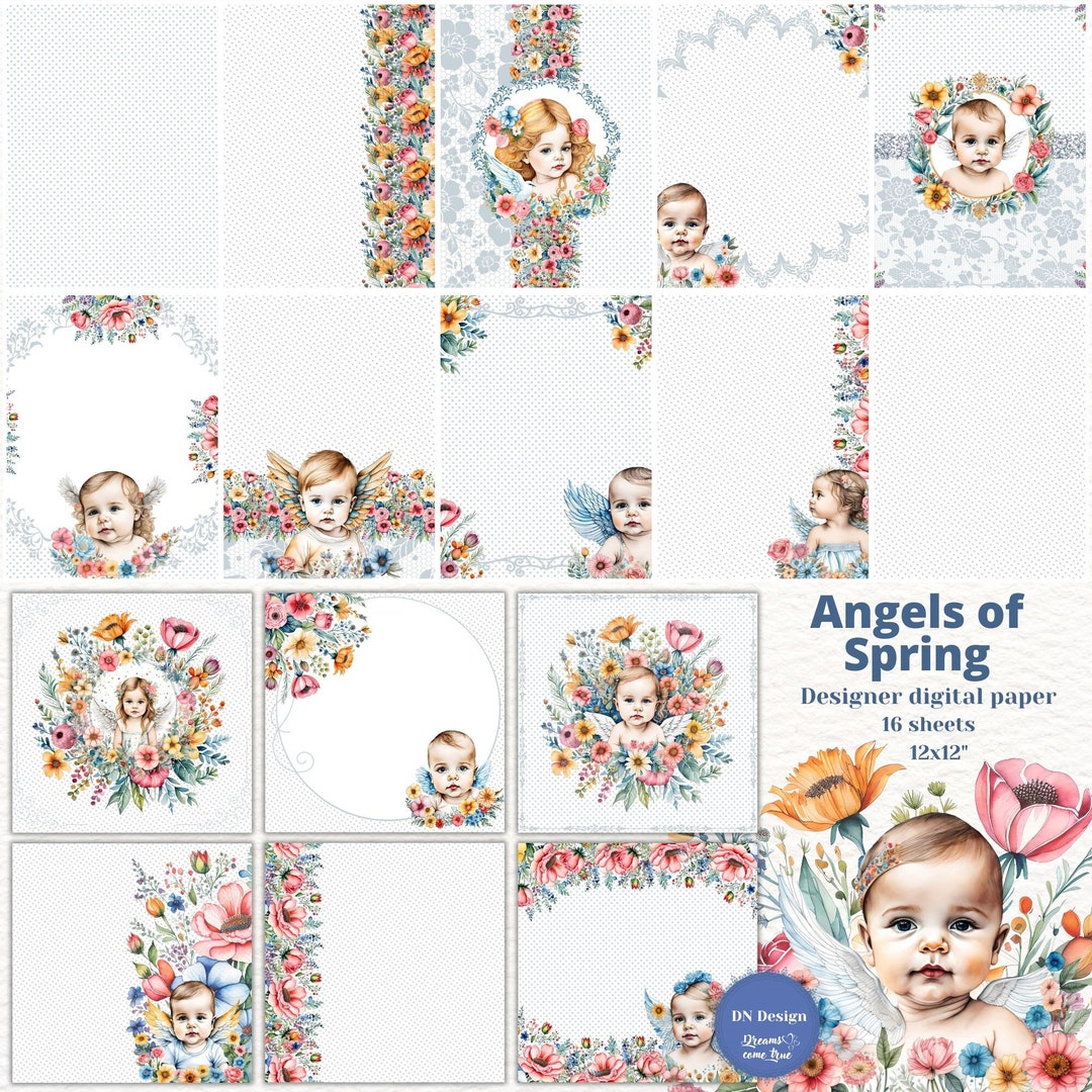 Angels of Spring Digital Paper Pack,spring Digital Paper,baptismal ...