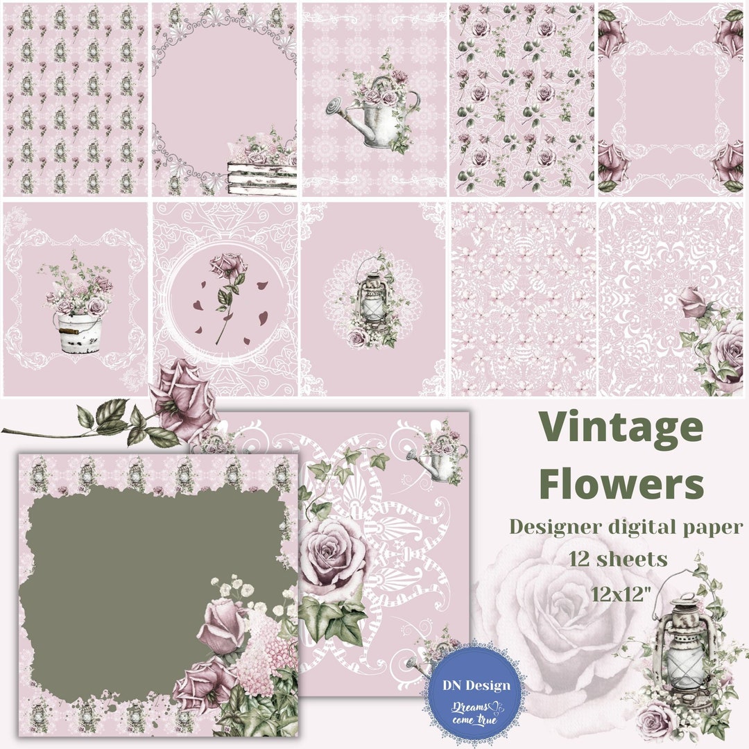 Vintage Watercolor Flower Digital Paper Pack,shabby Rose and Hydrangea ...
