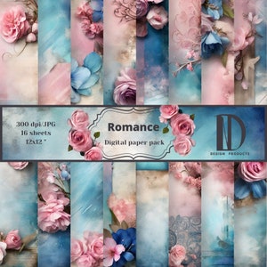 Floral Romance Digital Paper Pack: Pink & Turquoise (Digital Download)