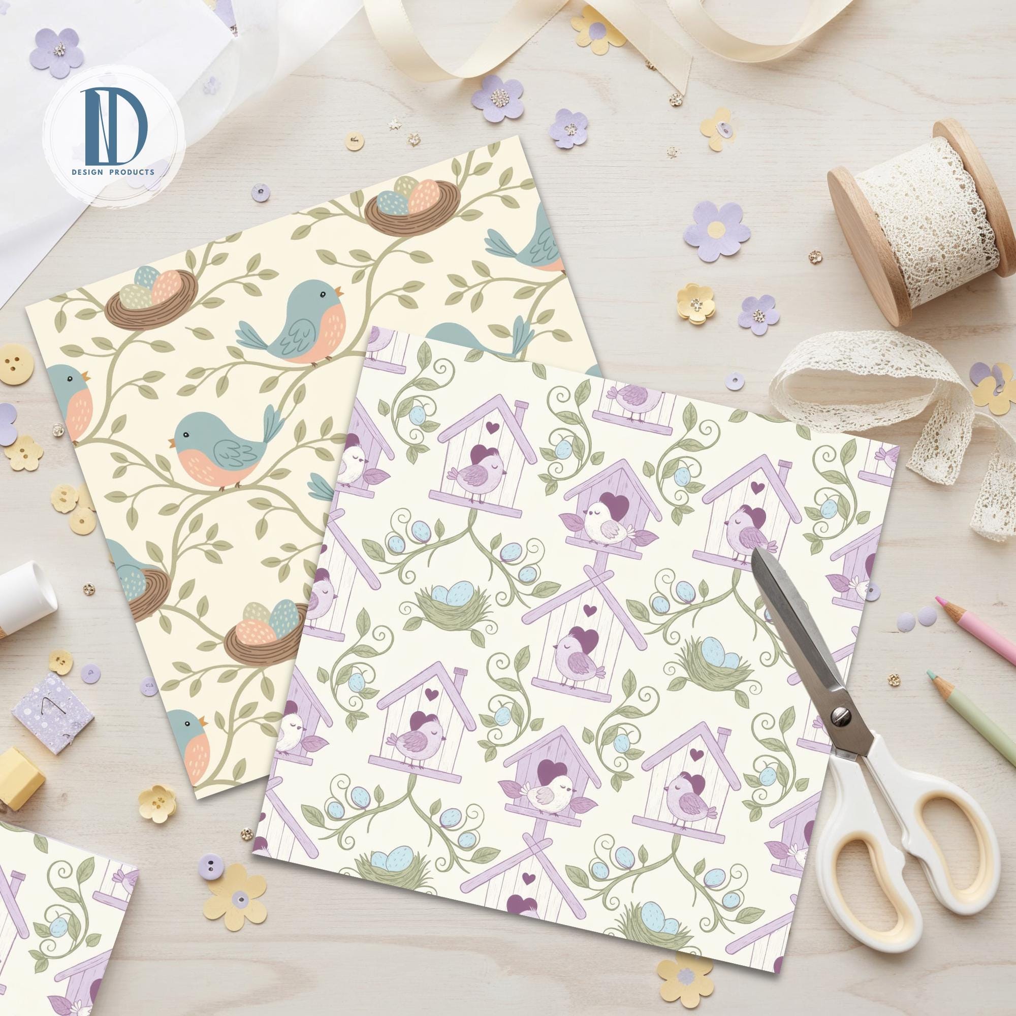 Birds Digital Paper Pack 12x12" 16 JPG 300 DPI Printable Scrapbook ...