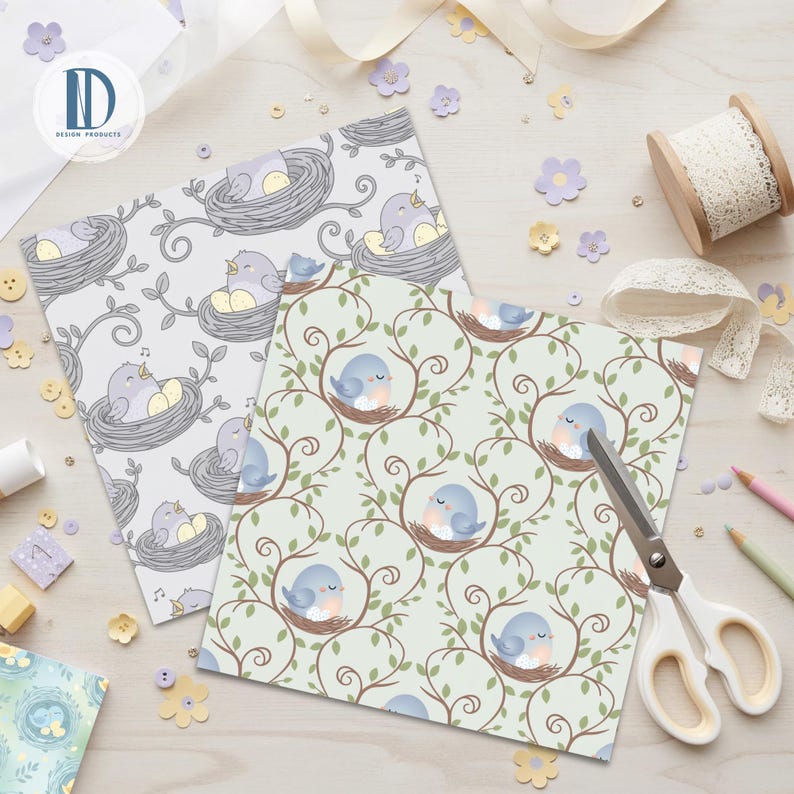Birds Digital Paper Pack 12x12" 16 JPG 300 DPI Printable Scrapbook ...