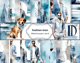 Fashion Men Digital Paper Pack: Summer Sea Yacht Theme (Digital Download)