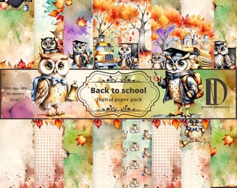 Watercolor Back to School Digital Paper Pack (12x12, 300dpi)
