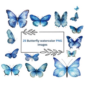 Aquarell Schmetterlinge Clipart, Blaue Schmetterlinge ClipArt, JPG & PNG Format, kommerzielle Nutzung.