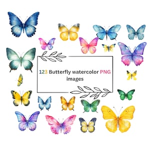 123 Watercolor Butterfly Images clip art - Summer clip art JPG & PNG format instant download, commercial use!