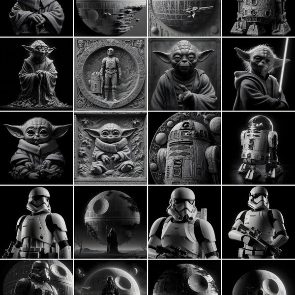 Fichiers en niveaux de gris / Images de gravure laser 3D / Images HD pour gravure laser / Illusion 3D / Gravure en relief / Star Wars 3D