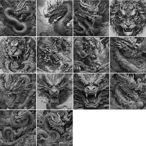 Laser cut file grayscale DRAGON and TIGER for black slate slate png