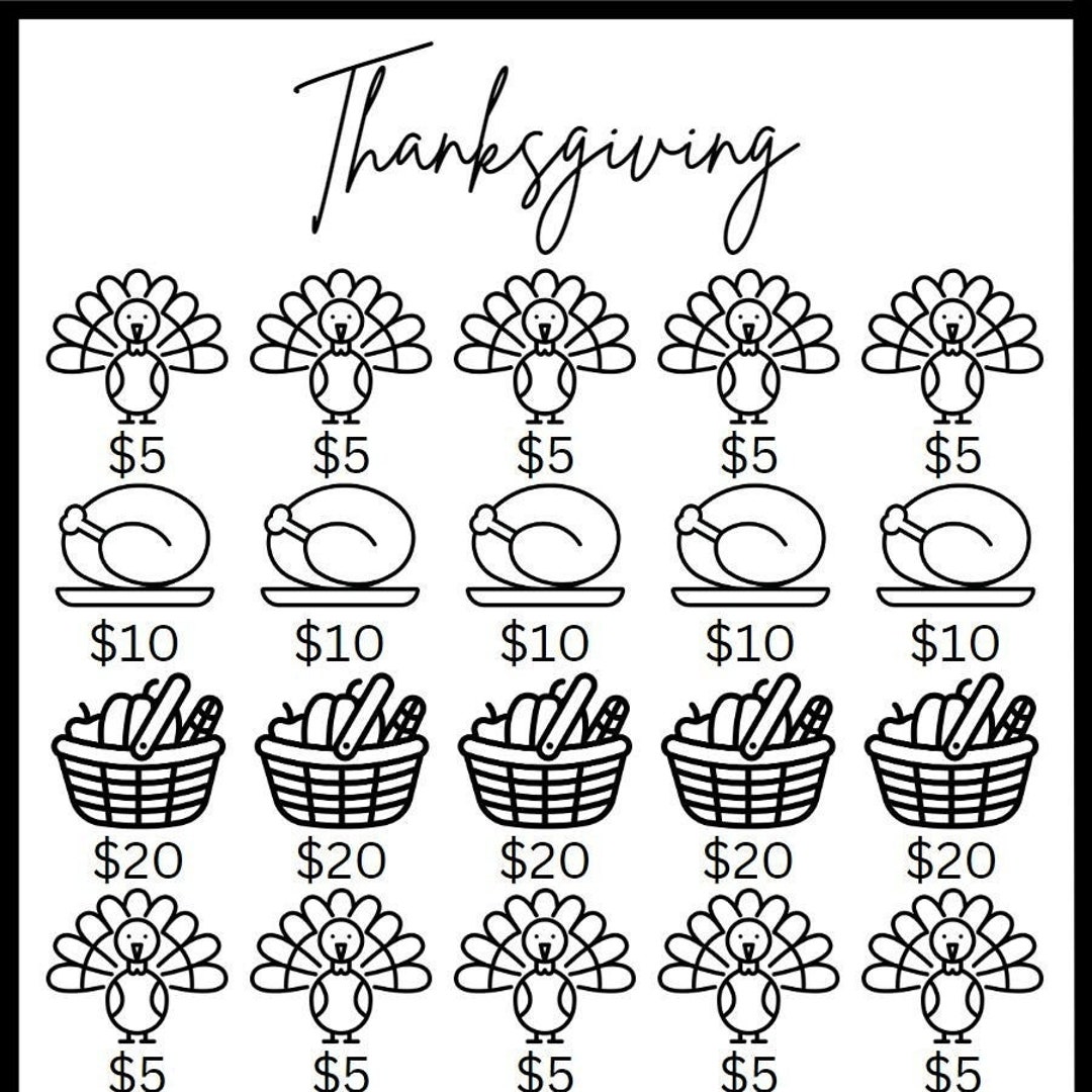 A6 Thanksgiving Saving Challenge, Cash Envelopes, Savings Challenge ...