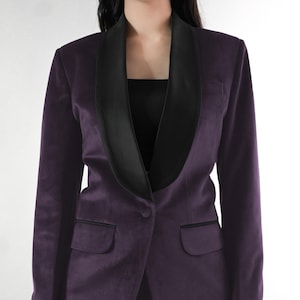 Wine Women’s Tuxedo Suit - Satin Lapel Elegant Formal Suit, Stylish Wedding Guest Outfit, Tailored Pant Suit, Modern Blazer Pant Suit..