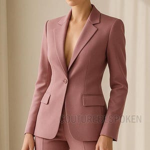Traje rosa claro para mujer – Blazer y pantalón de dos piezas – Traje formal para bodas, fiestas y oficina – Corte a medida – Talla personalizada disponible