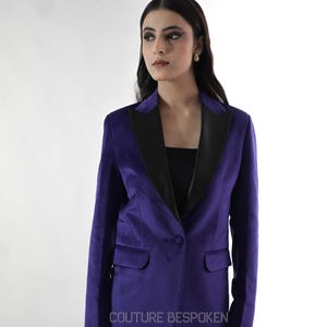 Women Purple Velvet Three Piece Slim Fit Suit With Satin Lapel, Purple Suits, Suits For Bride, Women Formal Suits, Party Suits For Women.
