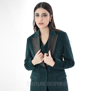 Green Velvet Women Suit Three Piece For Women, Satin lapel Women Formal Suits, Green Pantsuit for Women, Women's Formal 3-piece pants suit.