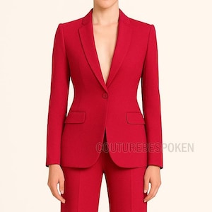 Red Women’s Pantsuit – Two Piece Blazer and Trousers – Formal Suit for Weddings, Parties, Office – Tailored Fit – Custom Size Available
