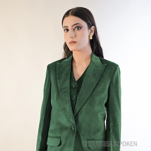 Light Emerald Velvet 3-Piece Women's Suit | Single-Breasted Blazer Flared Pants Elegant Business & Formal Suit | Wedding Party  Office Suit.
