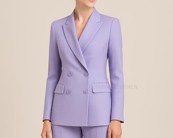 パープルのダブルブレストスーツ：女性用オフィスジャケットとズボン