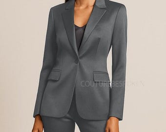 Silver Satin Pantsuit, Women's Silk Lounge Set - Etsy