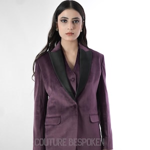 Women Dark Purple Suit, Satin Lapel Suit, Three Piece Suit, Women formal suit, Women Wedding Suit, Office Suit, Suits For Bride.