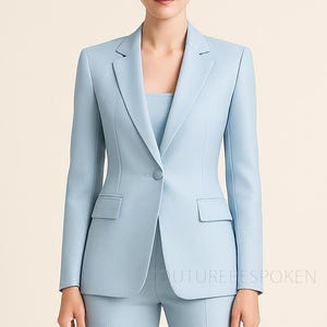 Women’s Sky Blue Two Piece Suit, Flurry Pantsuit, High Waist Pantsuit, Prom Suit, Bridal Suit, Trouser Suit for Women, Suit for Ladies.