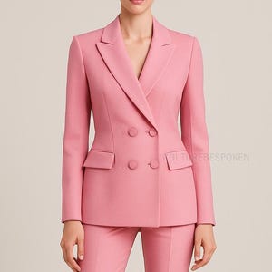 Pink Double Breasted Suit for Women, Two Piece Flurry Pantsuit, Formal Elegant Suit, Stylish Office Attire, Prom and Wedding Suit.