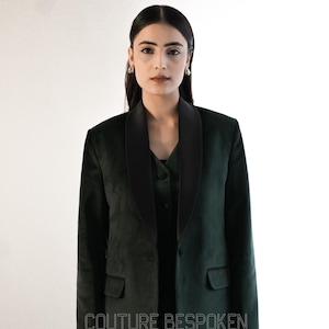 Green Velvet Tuxedo Three Piece Suit, Women Formal Pantsuit, Women Green Velvet Blazer, Prom Women Suit, Slim Fit Suit, Dinner Suit.