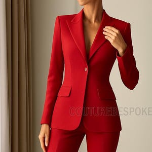 Red Women’s Pantsuit – Two Piece Blazer and Trousers – Formal Suit for Weddings, Parties, Office – Tailored Fit – Custom Size Available