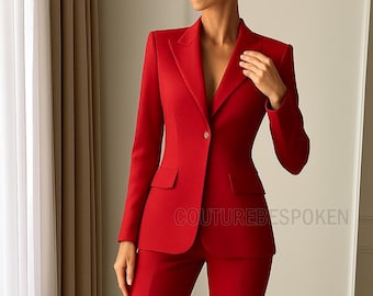 Completo pantalone rosso da donna - Blazer e pantaloni su misura in due pezzi, taglia personalizzata