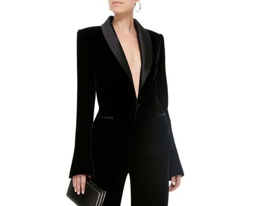 Women Velvet Tuxedo Two Piece Suit in Satin Lapel for Party /women's Suit Set/women's Suit Set
