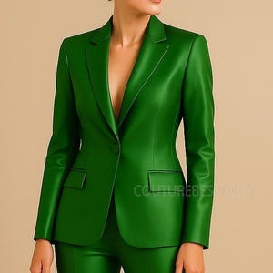 Green Satin Pantsuit for Women, High Waist Tapered Pants, Formal Pantsuit for Women, 2-piece Pantsuit for Women, Green Suit