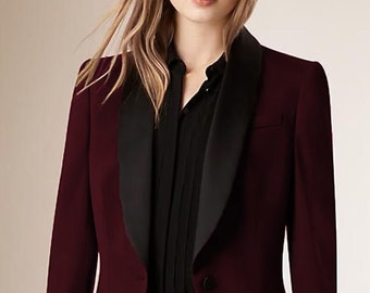 Women's 2 Piece Tuxedo Suit In Wine Color./ women's suit set/womens suit/wedding suit/business suit/formal suit.