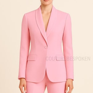 Women Baby Pink Tuxedo Pantsuit, Two Piece Blazer and Trousers, Corporate Suit, Women Suit Set, Bridal Suits, Pink Classic Pantsuit.