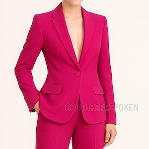 Traje rosa para mujer – Blazer y pantalón de dos piezas – Traje formal para bodas, fiestas y oficina – Corte a medida – Talla personalizada disponible