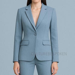 Women Blue Suit – Two Piece Blazer and Trousers – Formal Suit for Weddings, Parties, Office – Tailored Fit – Custom Size Available