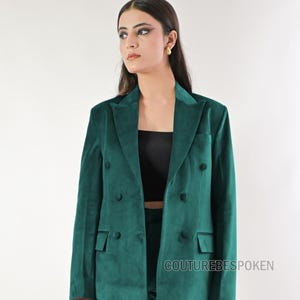 Rama Green Velvet Double Breasted Women’s Suit | Luxury Blazer & Flared Pants Set | Elegant Formal Wear, Evening Velvet Pantsuit.