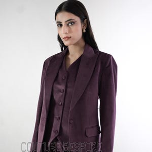 Purple Velvet Three Piece For Women, Women Purple Suit, Women Wedding Suit, Suits For Bride, Stylish Blazer, Women Formal Suits.