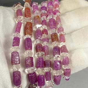 Exquisite Ruby Beads Necklace with Diamond Quartz Accents, 16 Inches Long