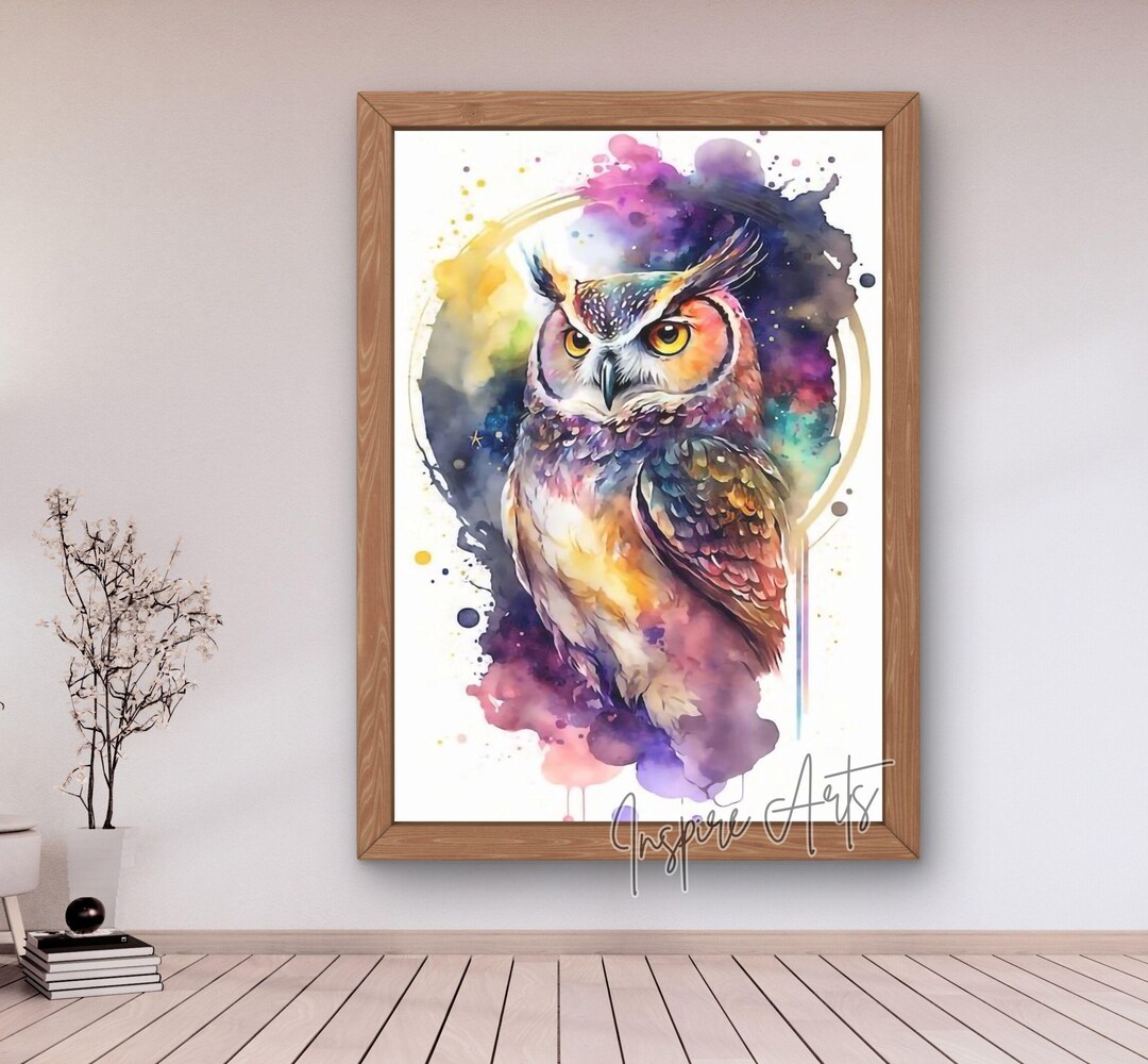 Wise Owl Wall Art - Vibrant Watercolor Portrait Print | Nature ...
