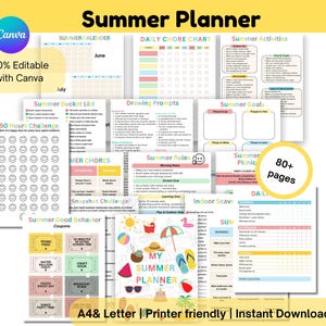 Summer Planner for Kids & Teens - Editable Canva, Printable, Summer Camp at Home, Chore Charts, Activities, Schedule Template, Fun Challenge