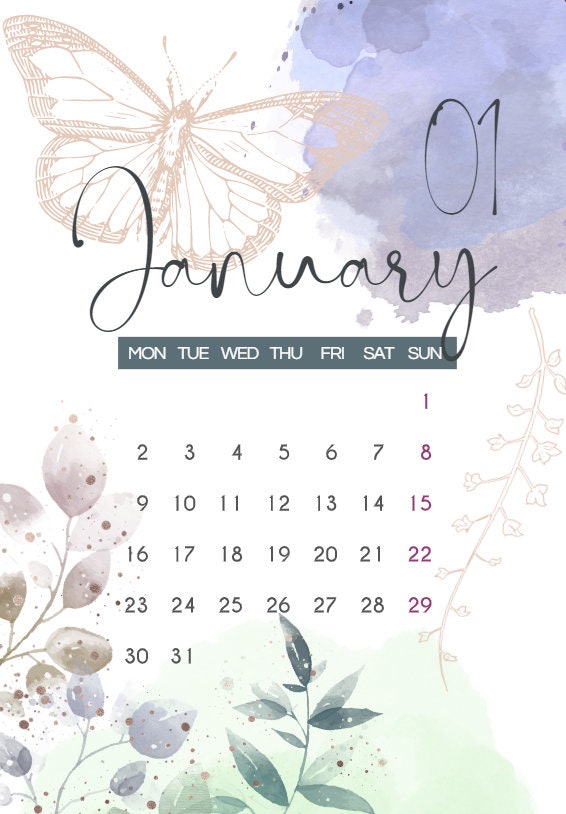Printable Calendar 2023 Magic, Flowers, Moon, Sun, Plants Etsy