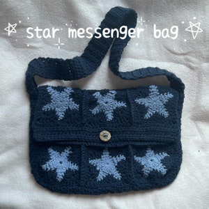 blue crochet star satchel shoulder bag aesthetic intermediate crochet knitting PDF pattern (English)