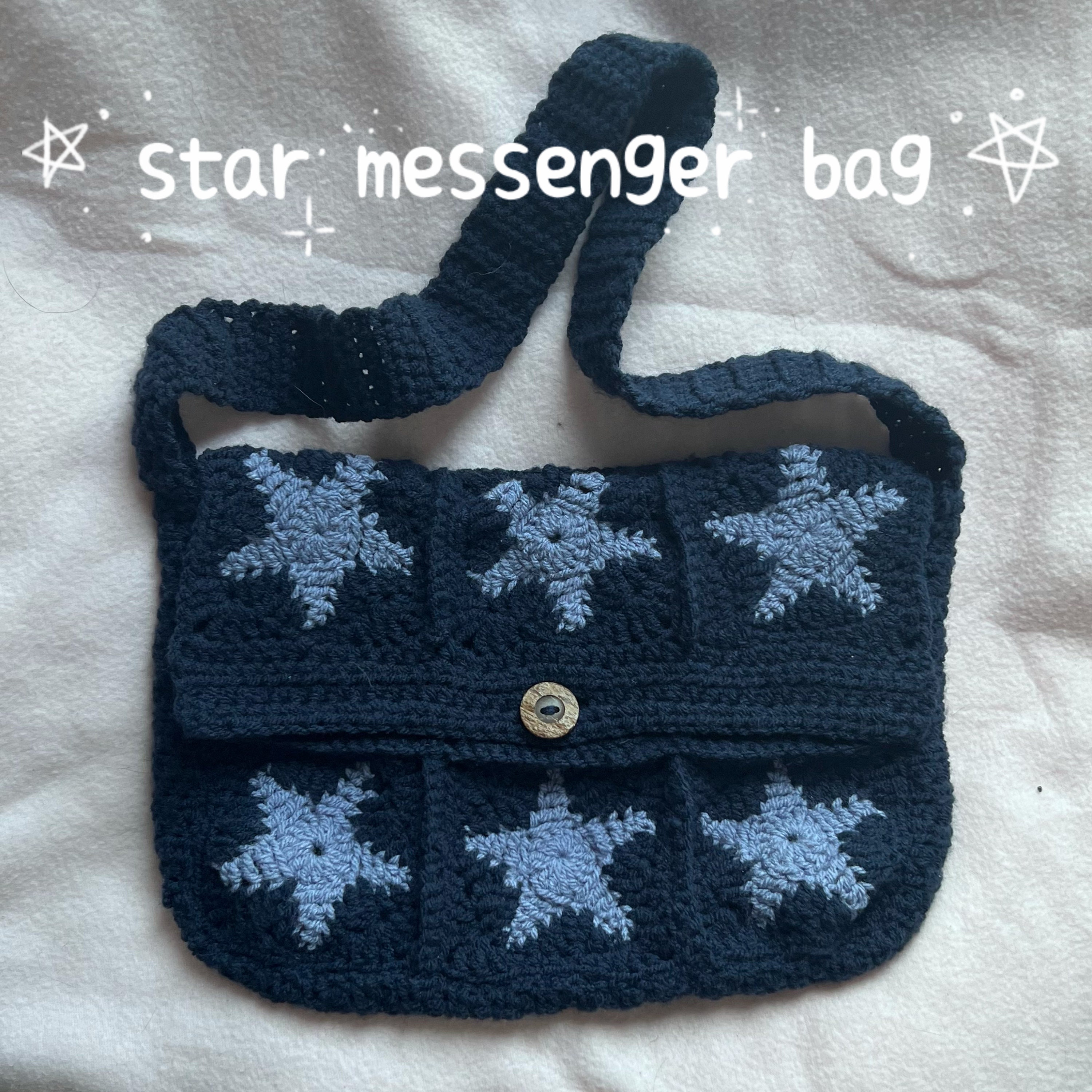 Blue Crochet Star Satchel Shoulder Bag Aesthetic Intermediate