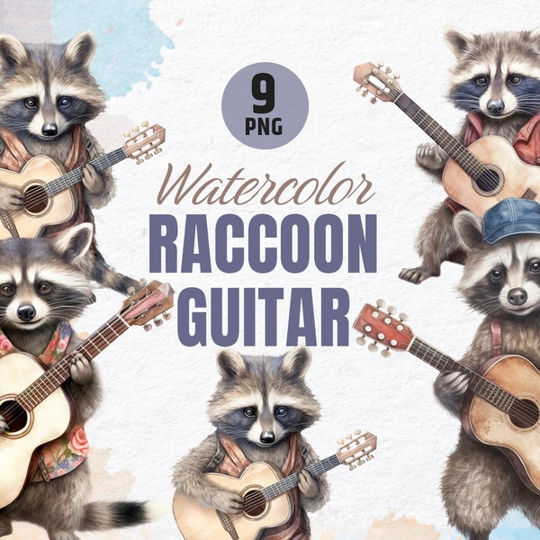 Raccoon playing Guitar Clipart | Watercolor Digital Art | Watercolor Art | Digital Clipart | Artwork | Print | Instant Download | PNG Image