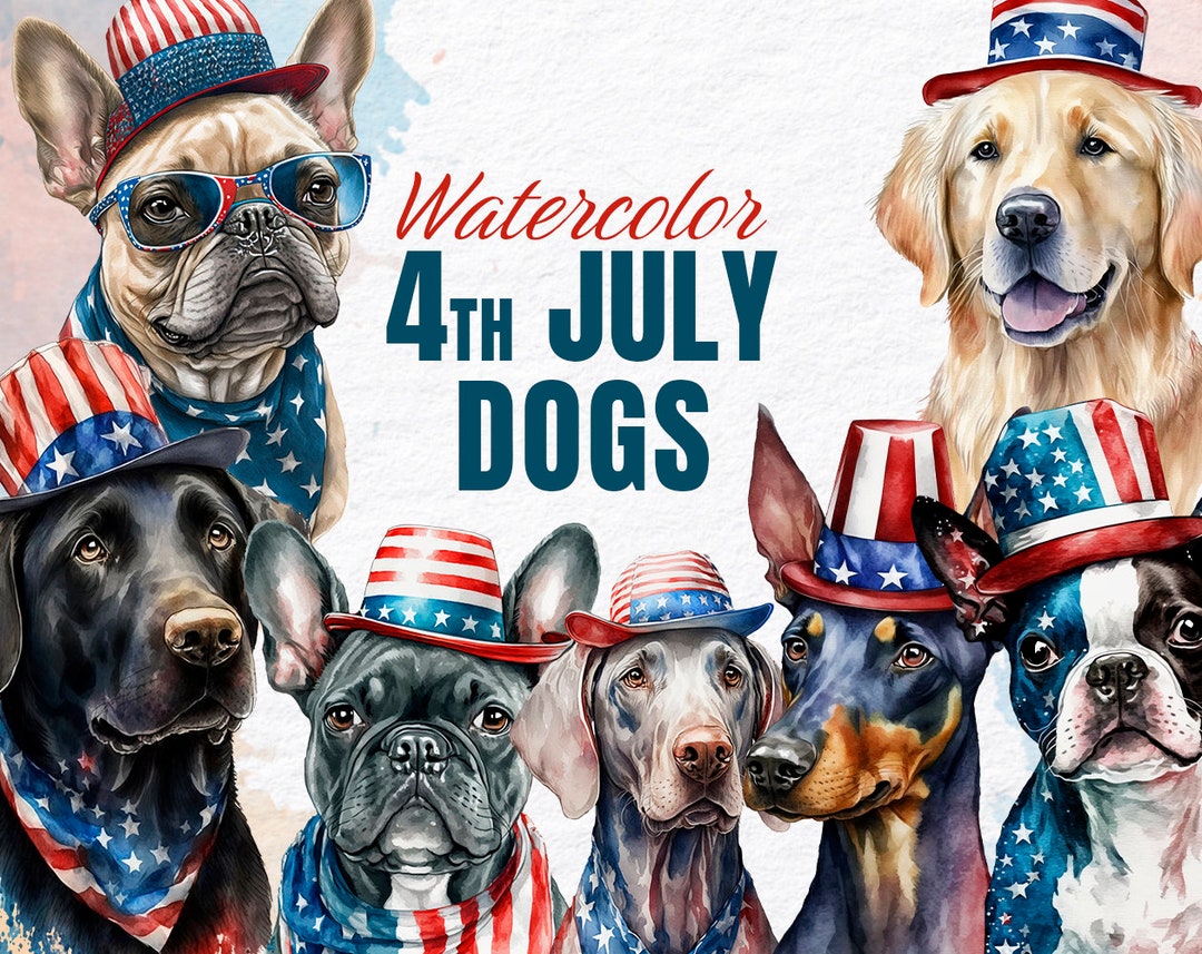 4th of July Dogs Watercolor Clipart, Digital Art, Watercolor Art ...