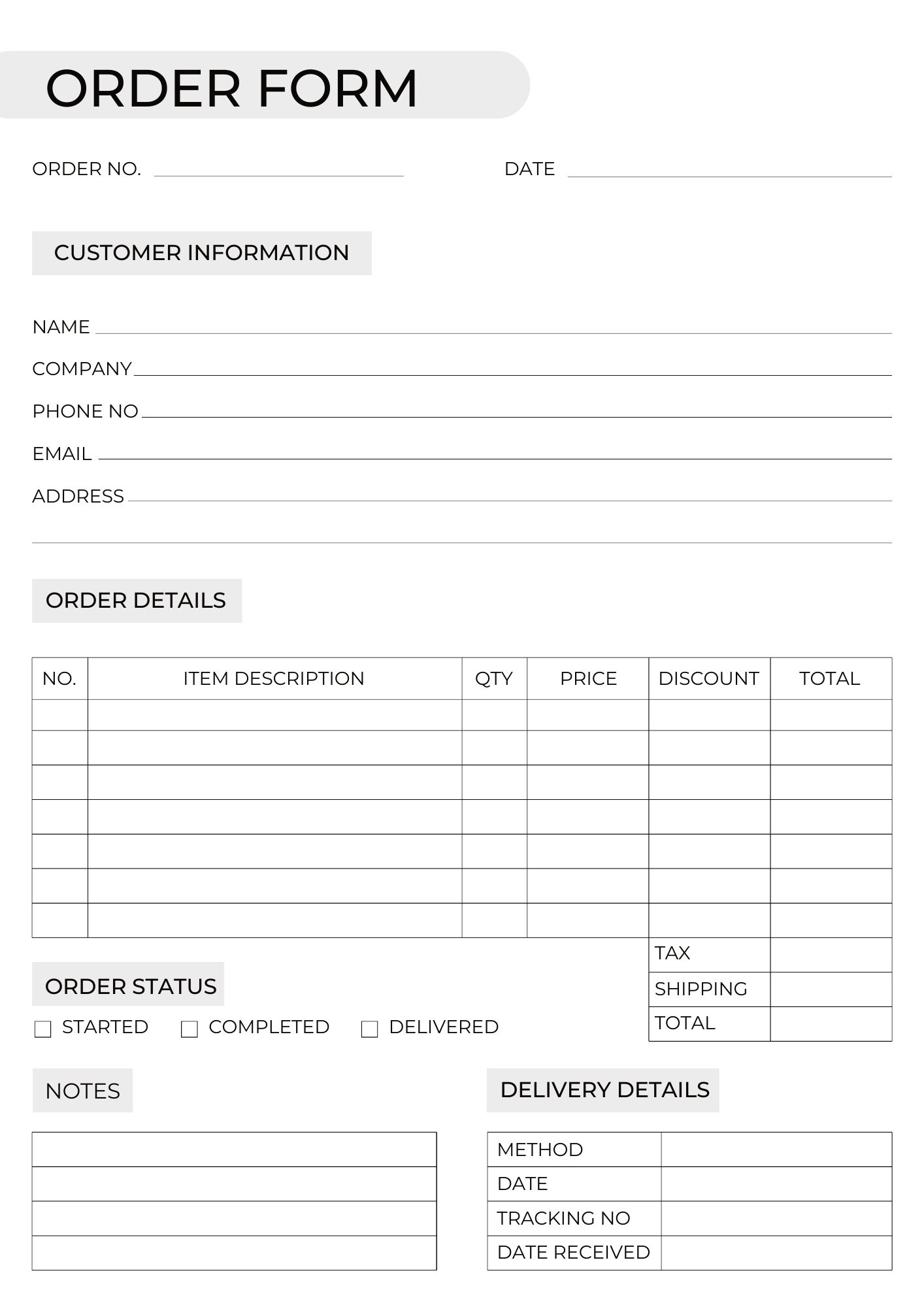 Business Order Form Template Business Order Form Template Printable ...