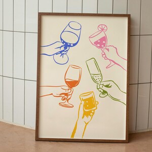 Cheers Print, Digital Print, Cocktail Wall Art, Kitchen Print, Colorful Bar Wall Decor, Minimalist Gallery Wall Art, Dorm Apartment Decor